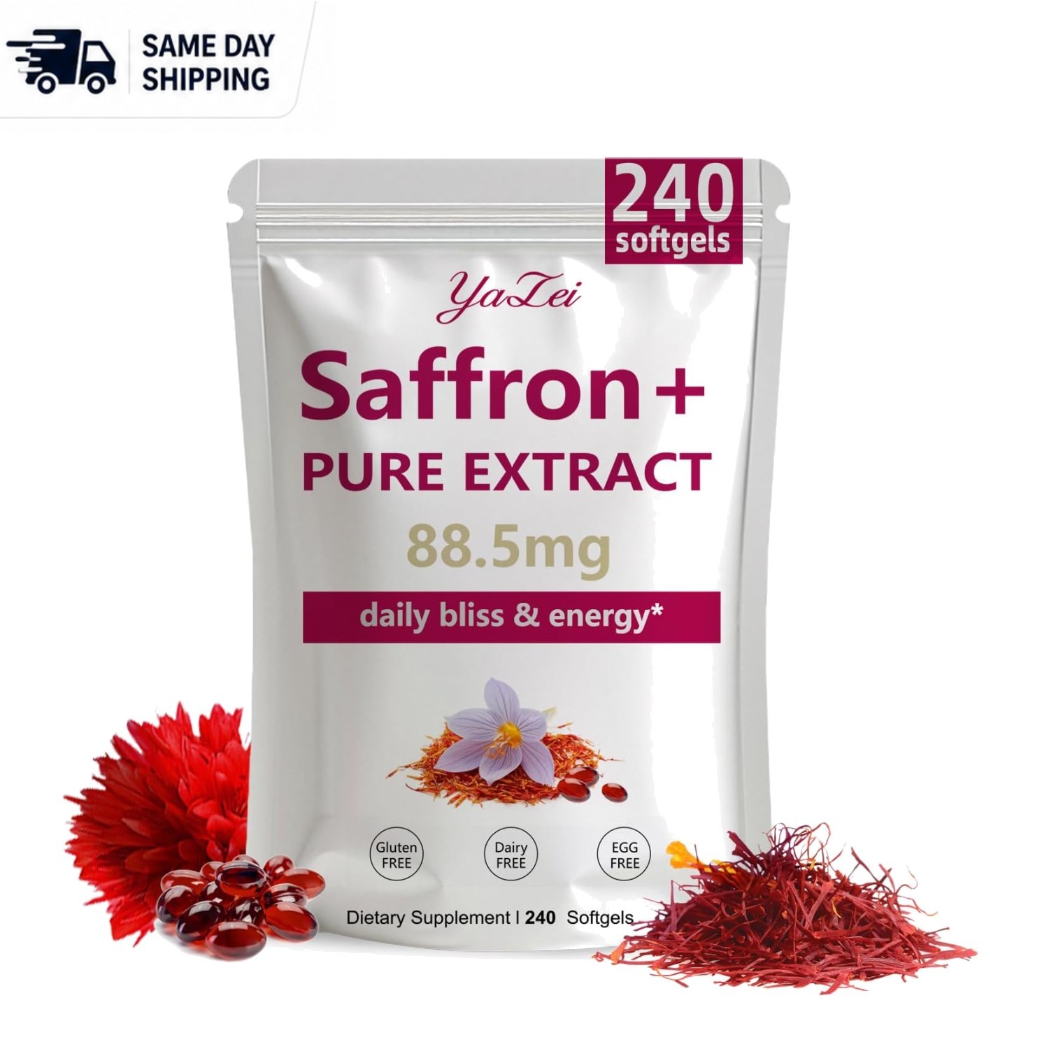 88.5mg Saffron Extract Softgels – , Gluten-Free, for Stress Relief & Health