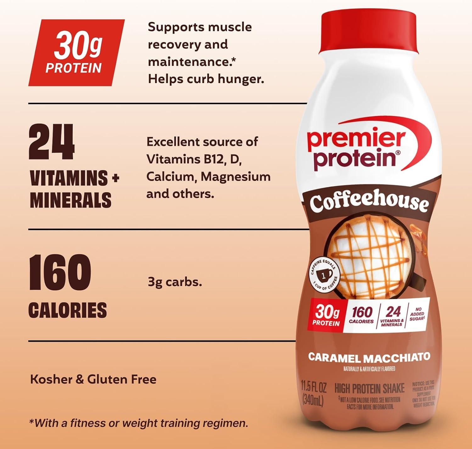 12pk Premier Protein Coffeehouse Caramel Macchiato Protein Shake with Caffeine