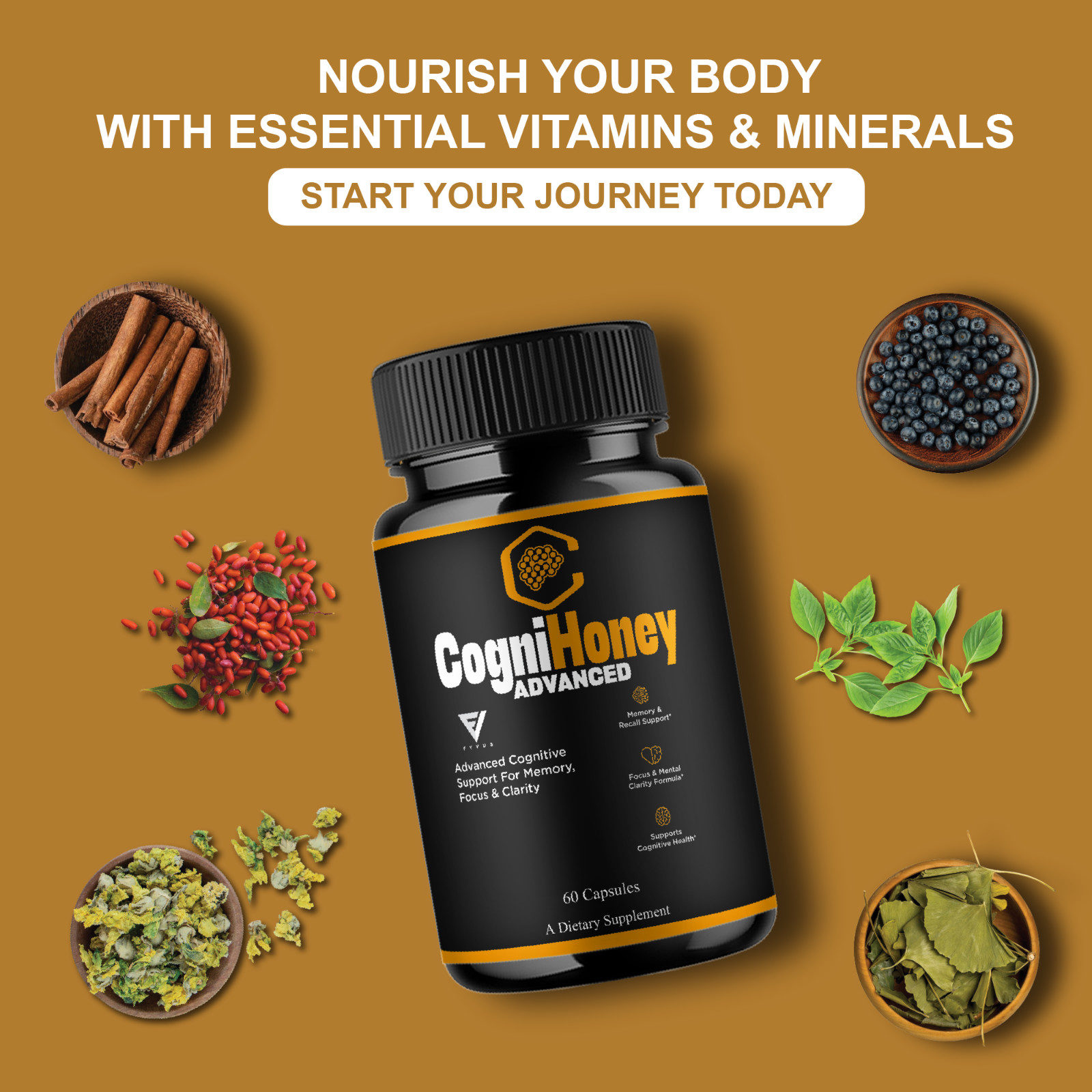 CogniHoney Advanced Capsules, Cogni Honey Cognitive Support (60 Capsules)