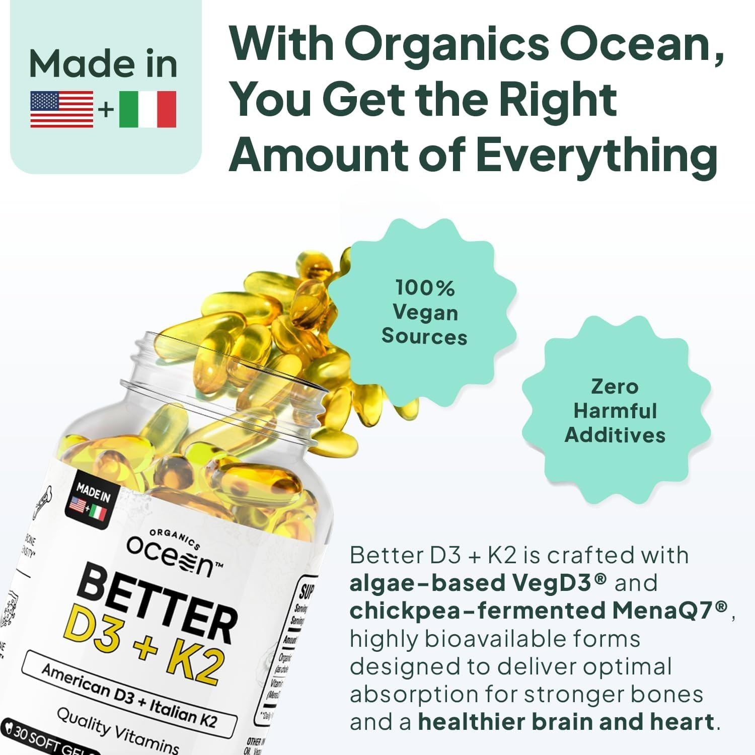 30-Day Supply of Better D3 + K2 – Organic, Bioavailable Softgels for Wellness