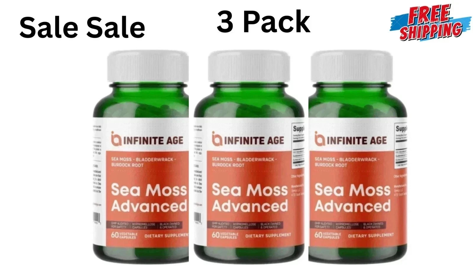 3 Pack INFINITE AGE Sea Advanced Moss 60 Superfood, High-Potency 1250mg Capsule