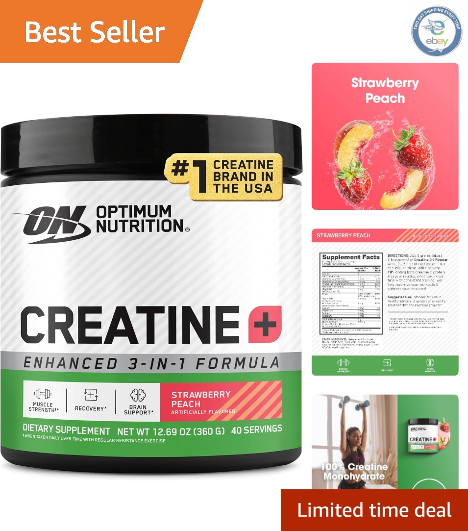 Creatine Monohydrate Plus Powder – Strawberry Peach, 40 Servings for Strength