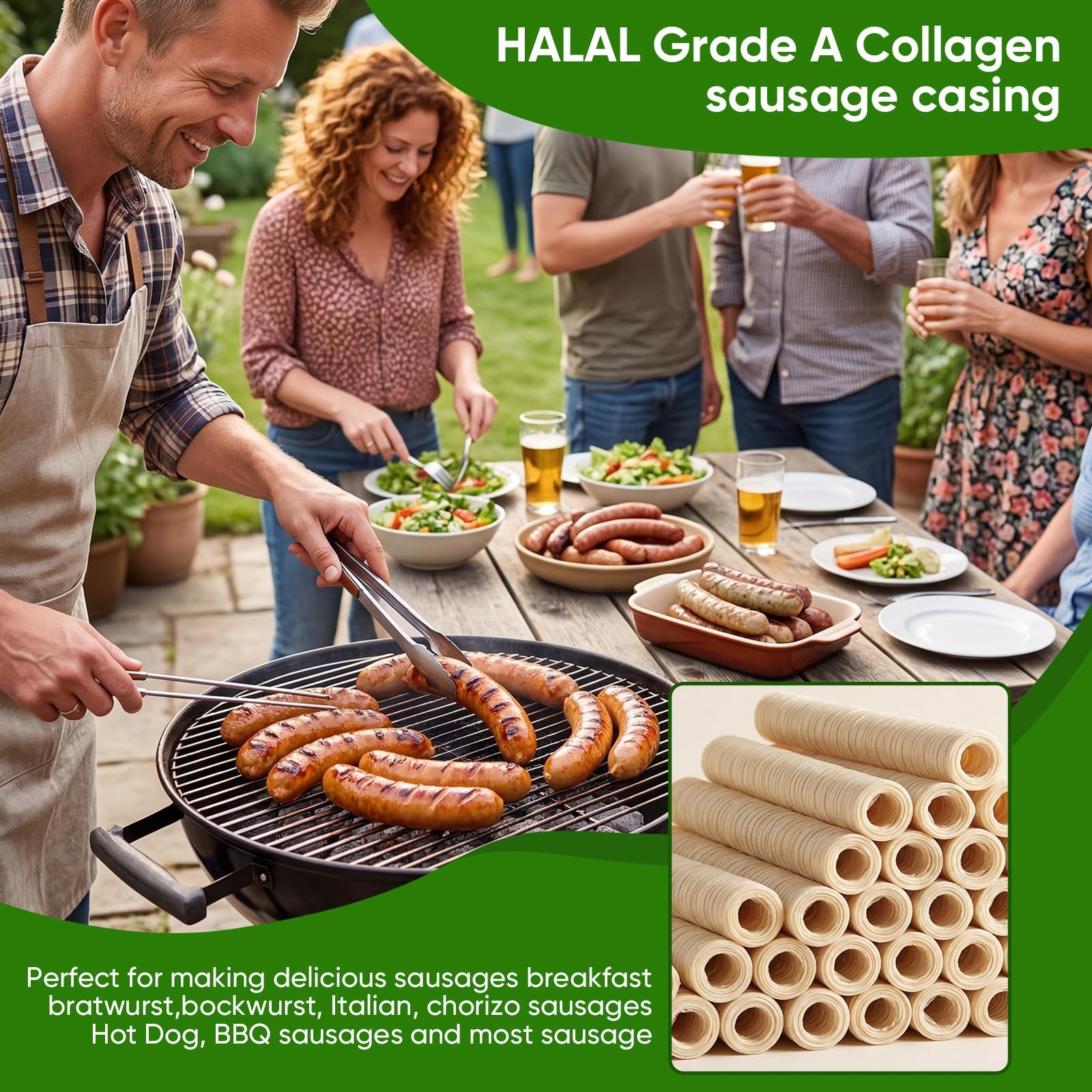 Edible Drying Smoked Collagen Sausage Casing 1 PCS 14m/46ft 20mm/ 3/4 Inch