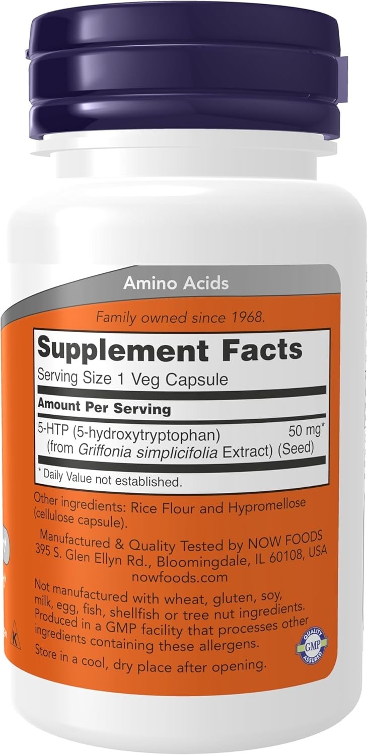 NOW Foods Supplements, 5-HTP (5-hydroxytryptophan) 50 mg, Neurotransmitter Suppo