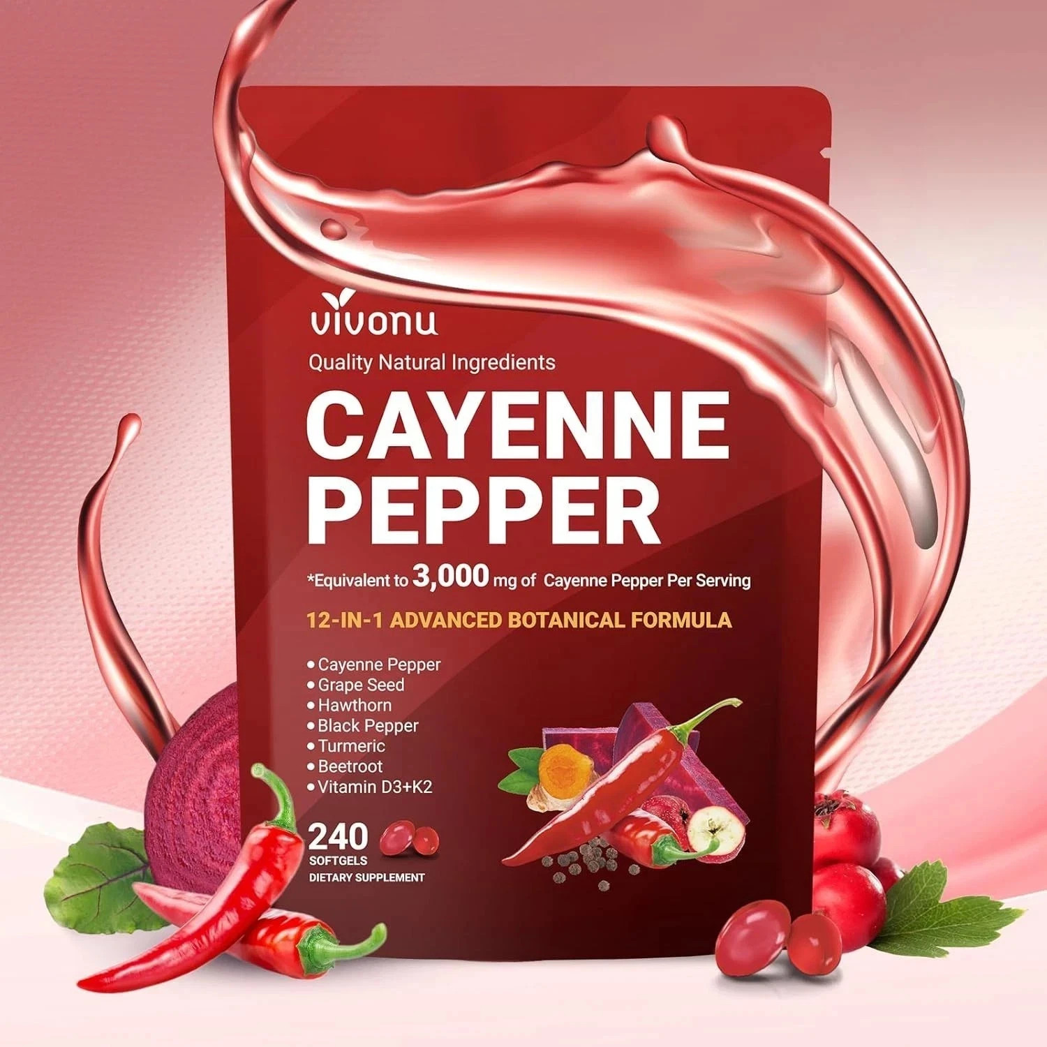 VivoNu Cayenne Pepper Softgels Supports Heart Vein Blood Vessel Health Vitamin E