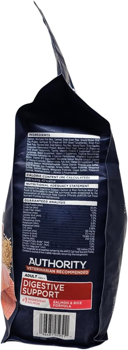 Authority Adult Digestive Support Salmon and Rice Dry Cat Food,7 Pound Bag