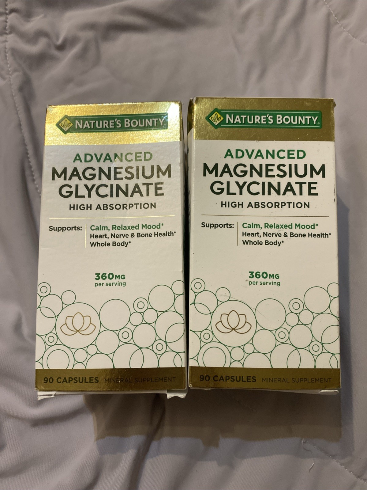 Natures Bounty 360mg Advanced MAGNESIUM GLYCINATE 180 Total BB 3/2028 And 5/2028
