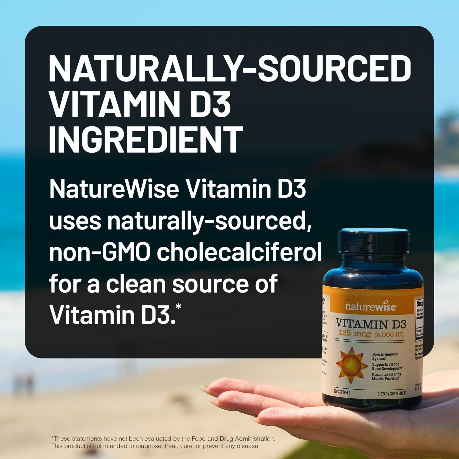 NatureWise Vitamin D3 5000iu (125 mcg) 200-Day 200 Count (Pack of 1), Yellow
