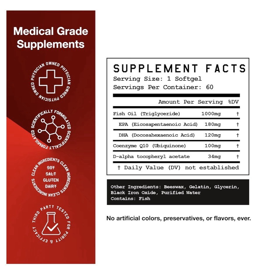 High Level Science Omega-3 CoQ10 Vitamin E Heart Body Mind Health 60 Softgels
