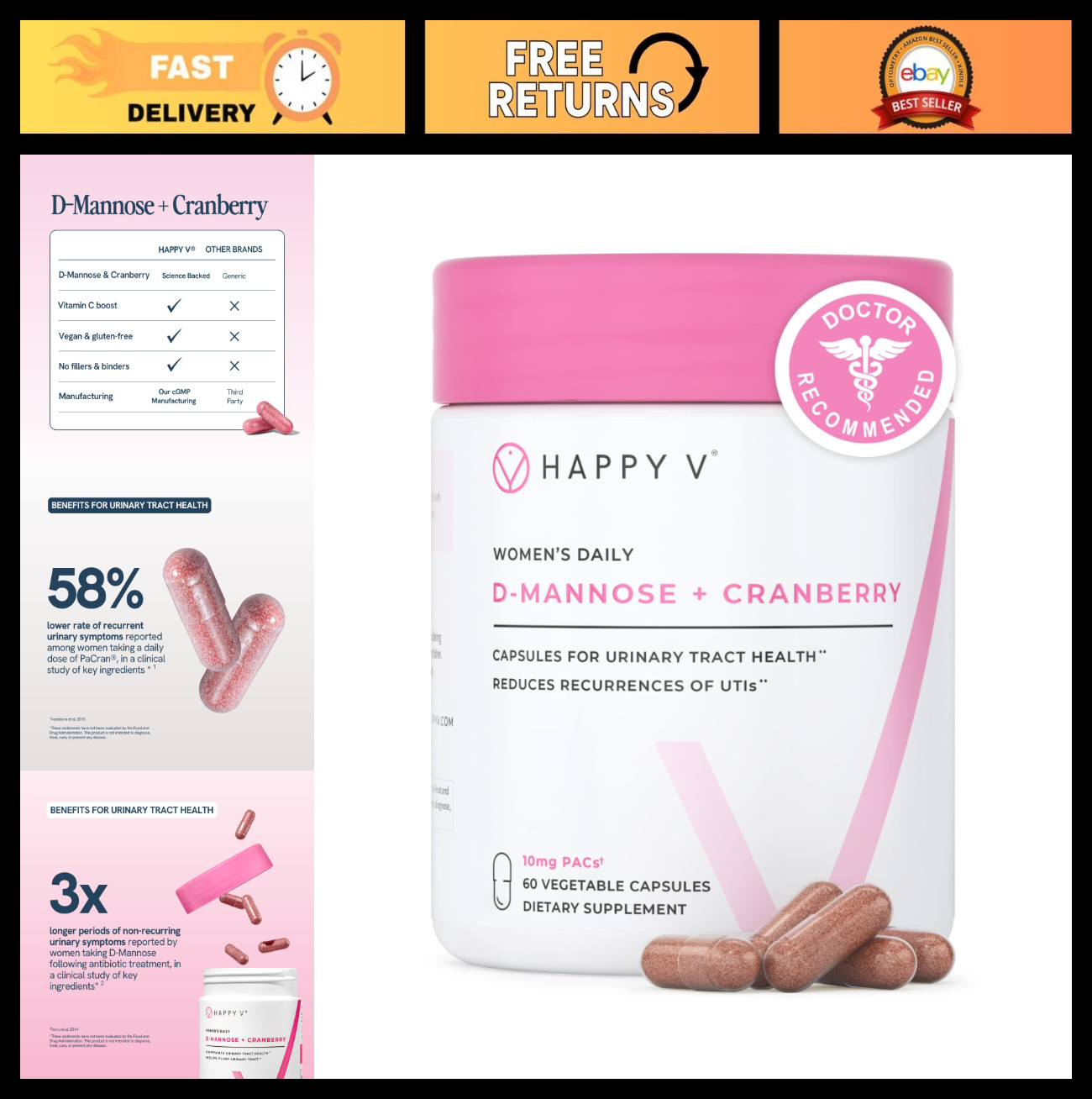 D-Mannose & Cranberry Pills for Women – UTI Prevention, Bladder & Urinary Health
