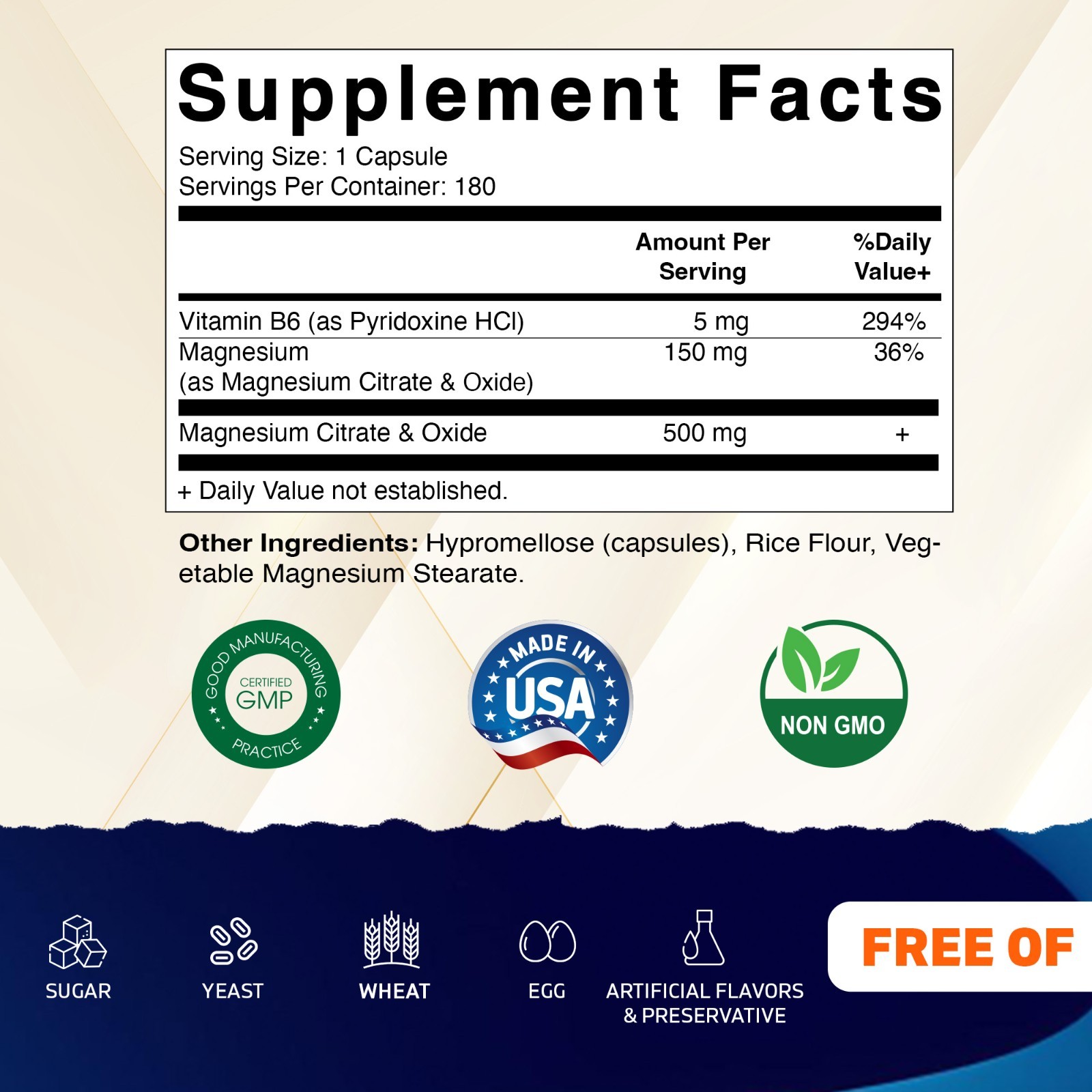 Vitamatic Magnesium Citrate 500mg per Serving – 180 Vegetarian Capsules (Provide