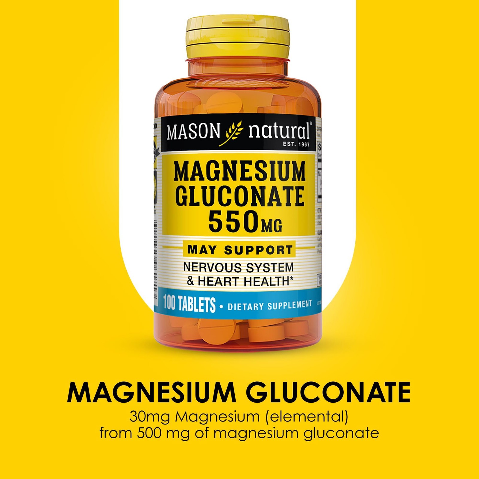 Mason Natural Magnesium Supplement 30mg 100 Count Easy to Swallow Tablets