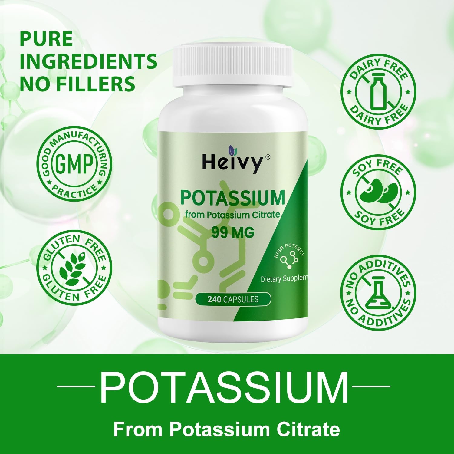 Heivy Potassium Citrate 99mg, 240 Capsules – Vegan, 240 Count (Pack of 1)