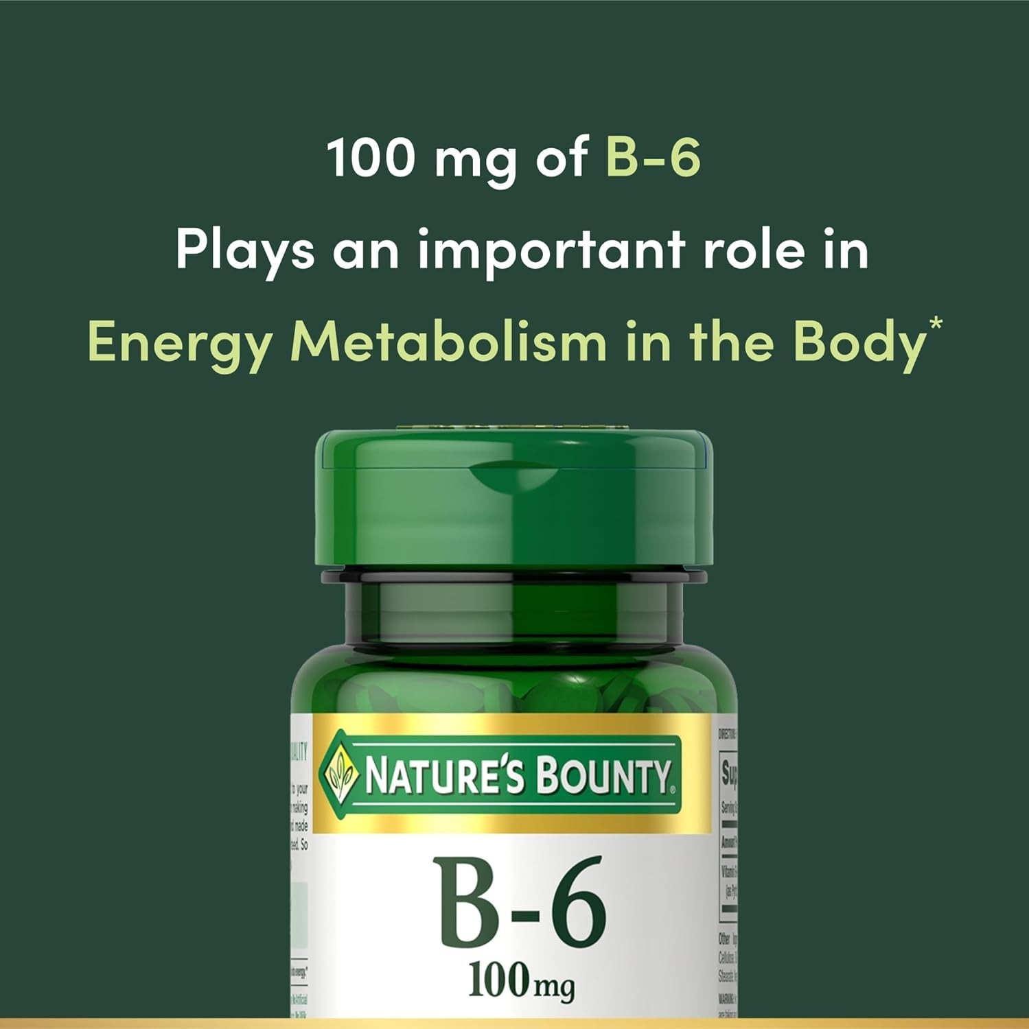 Nature’s Bounty Vitamin B6 100mg Tablets – Supports Energy Metabolism & Nervous