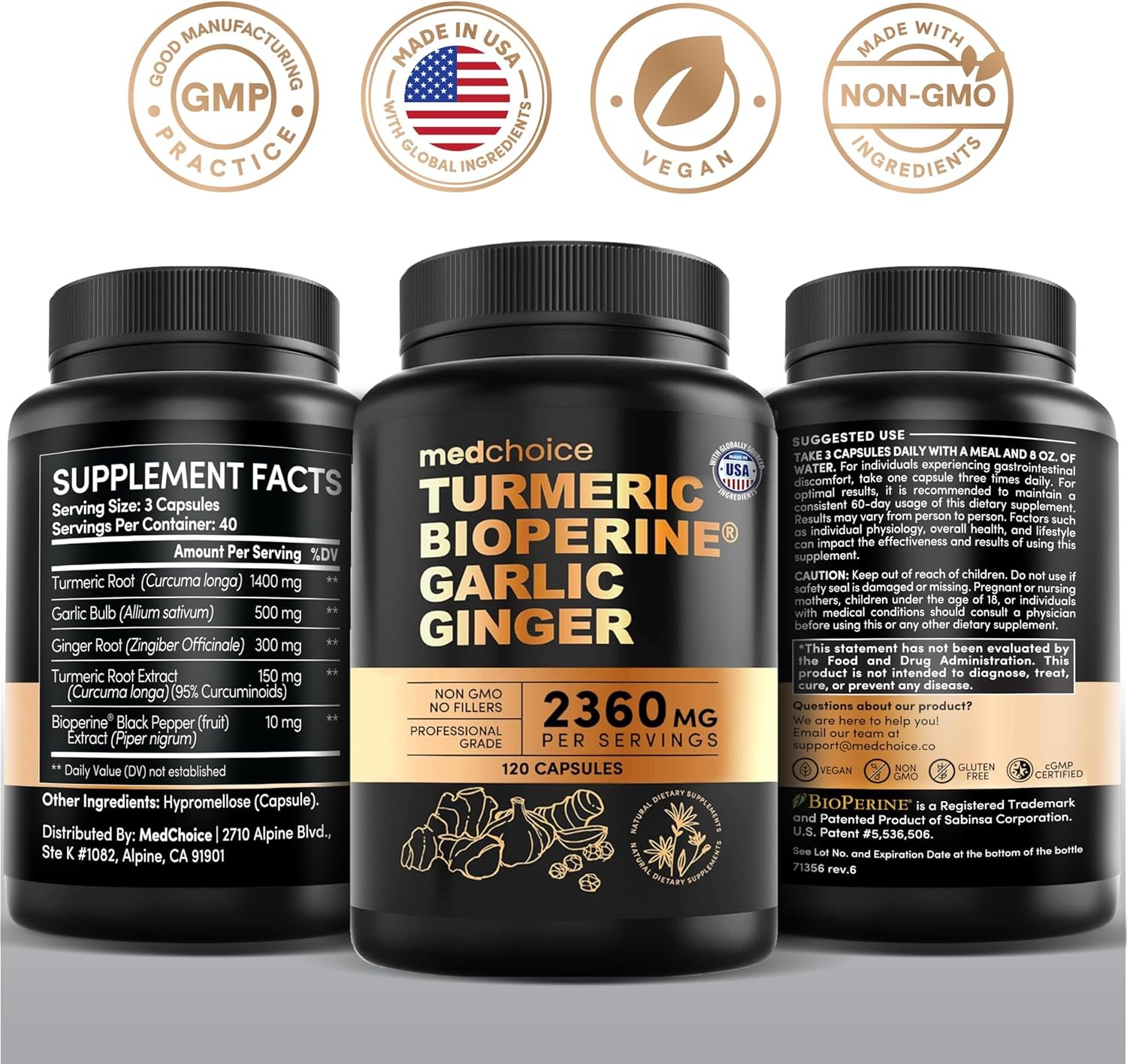4-in-1 Turmeric Joint Support Supplements with Garlic and BioPerine – 2360 mg Hi