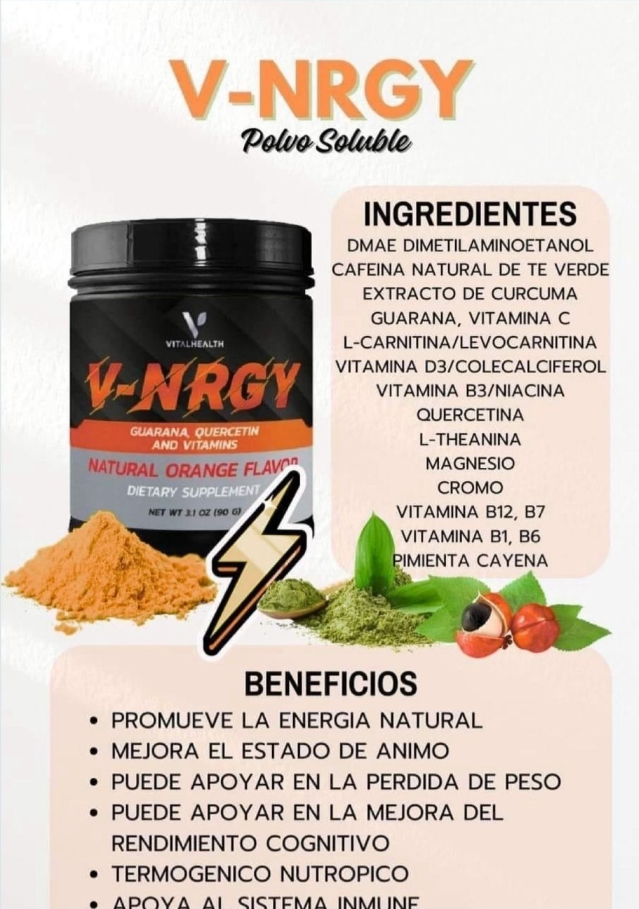 VitalHealth V-NRGY Tropical Energy Support Powder Supplement, Non-GMO, 3.2 oz
