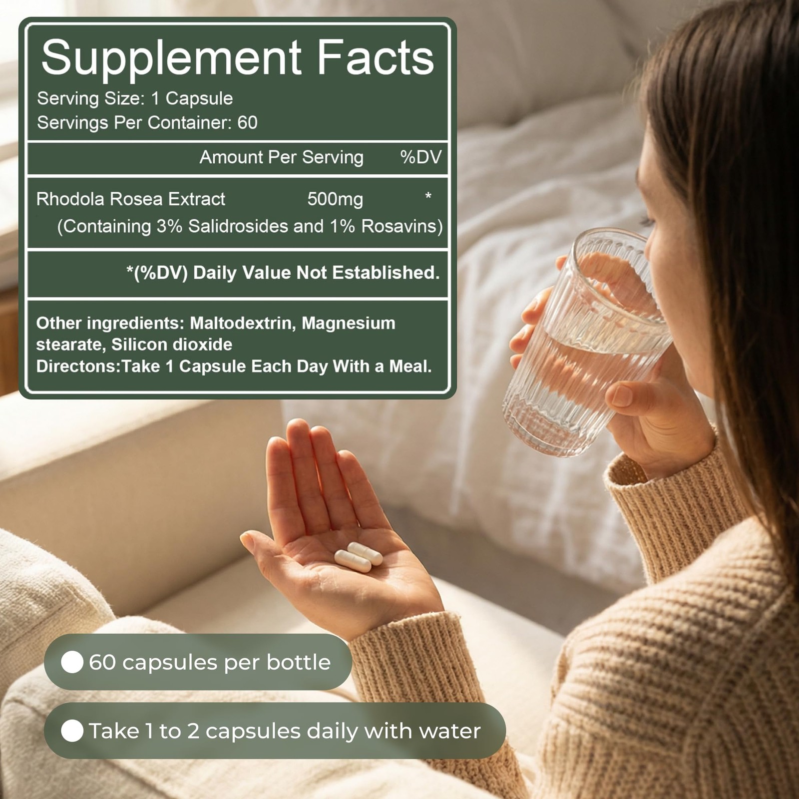 Salvora Rhodiola Rosea Supplement – Root Count 60 Golden (Pack of 1)