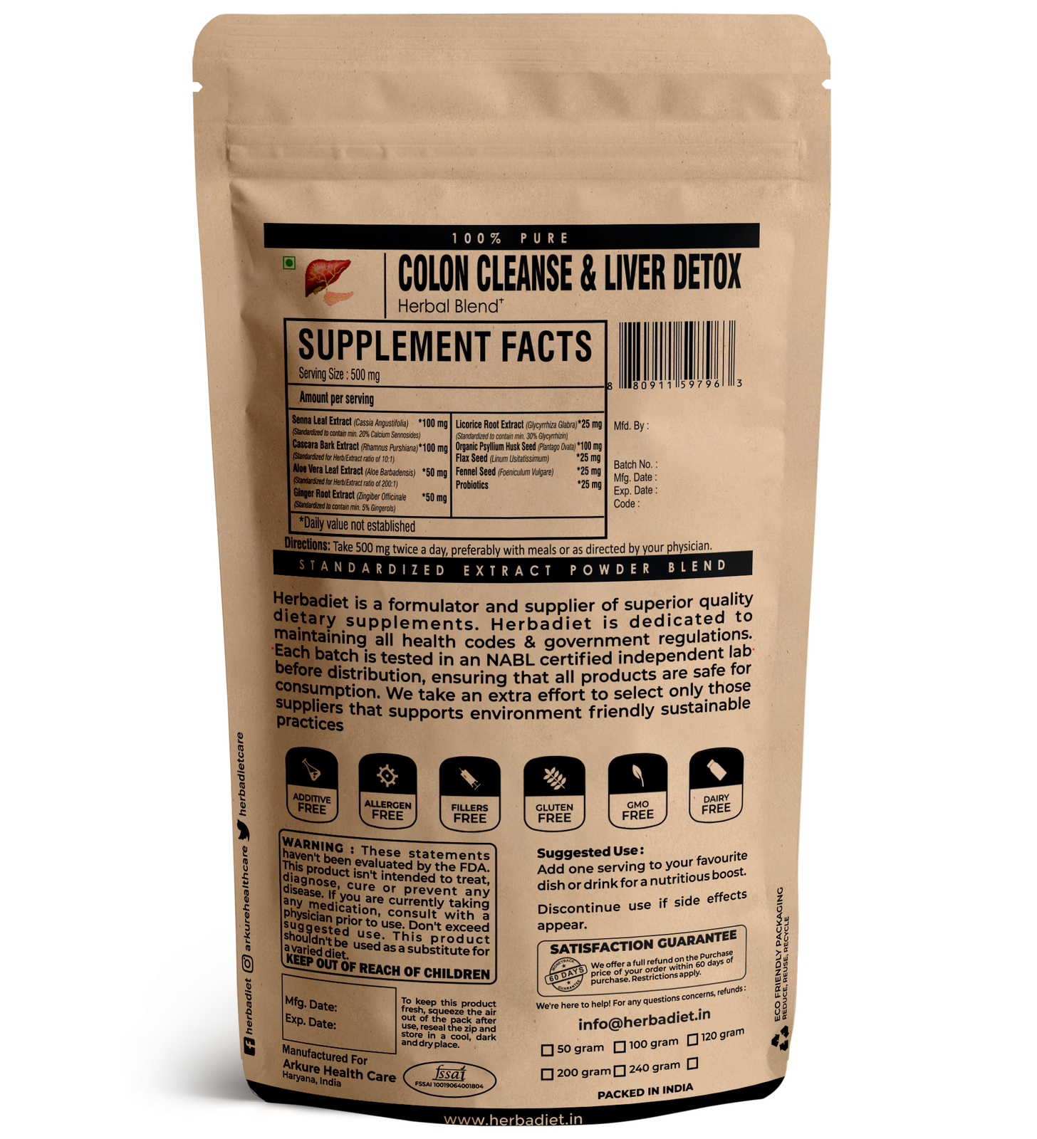 Herbadiet Colon Cleanse Detox Pills with Probiotics for Weight Loss and Slimming