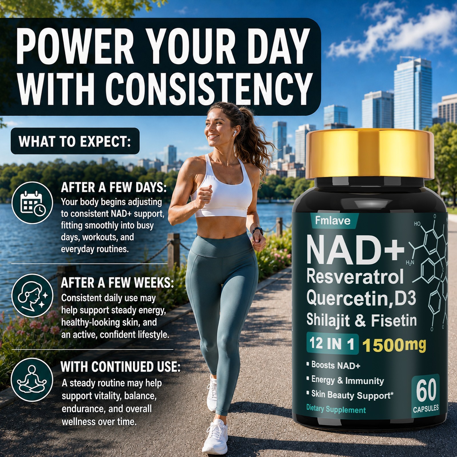 NAD + Resveratrol Quercetin D3, Shilajit & Fisetin, Enhance Cellular Energy 60ct