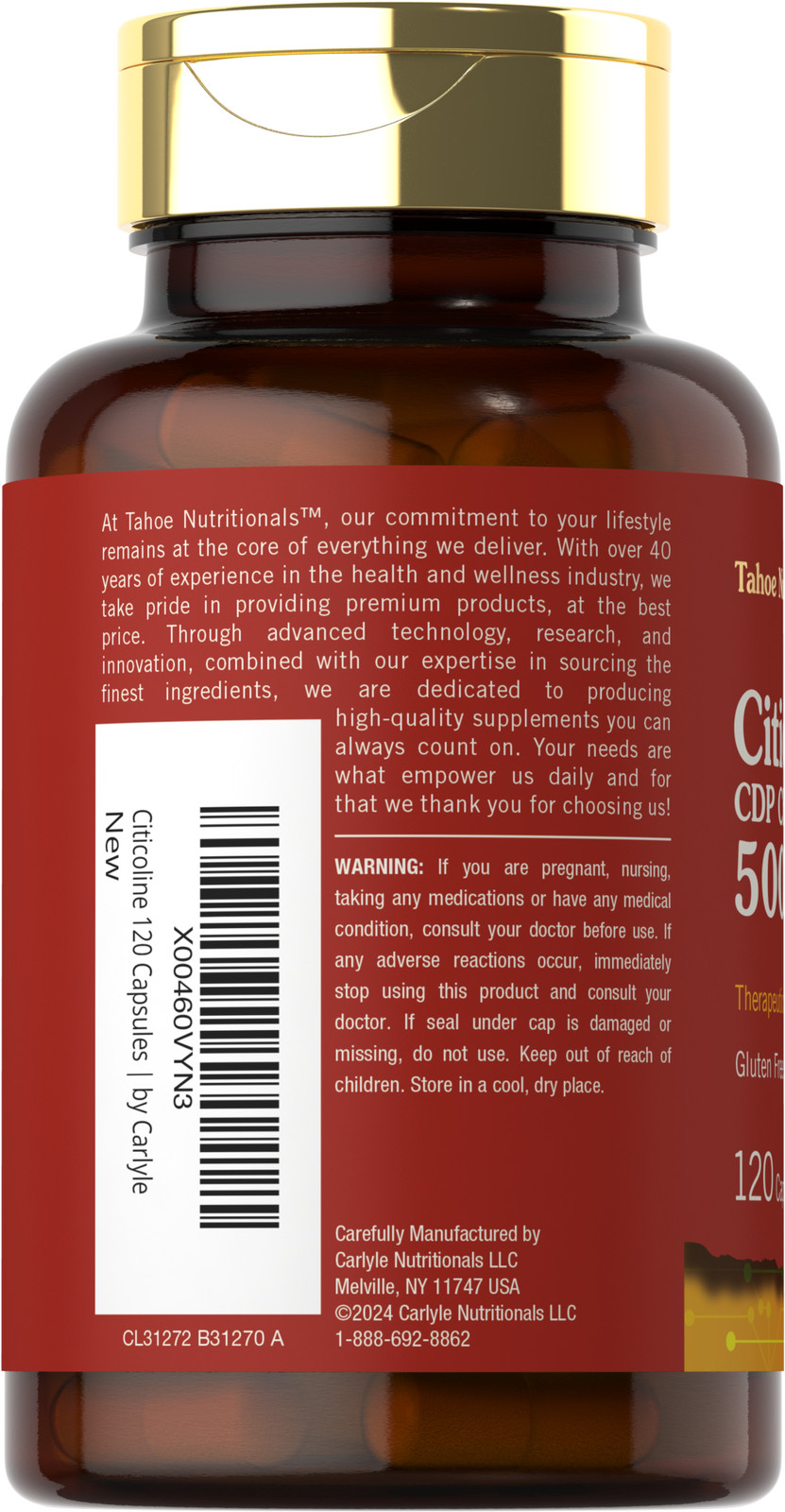 Citicoline 500mg | 120 Capsules | CDP Choline Supplement | by Tahoe Nutritionals