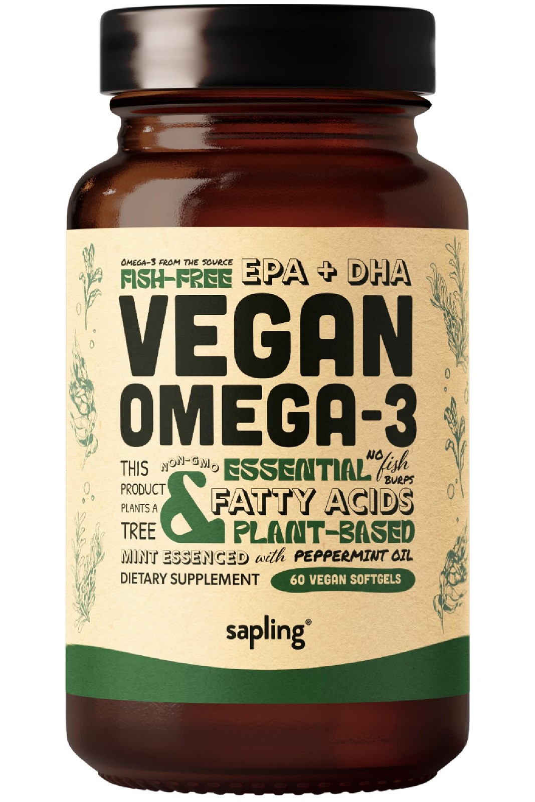 Vegan Omega 3 Supplement Plant Based DHA & EPA Fatty Acids Carrageenan Free…