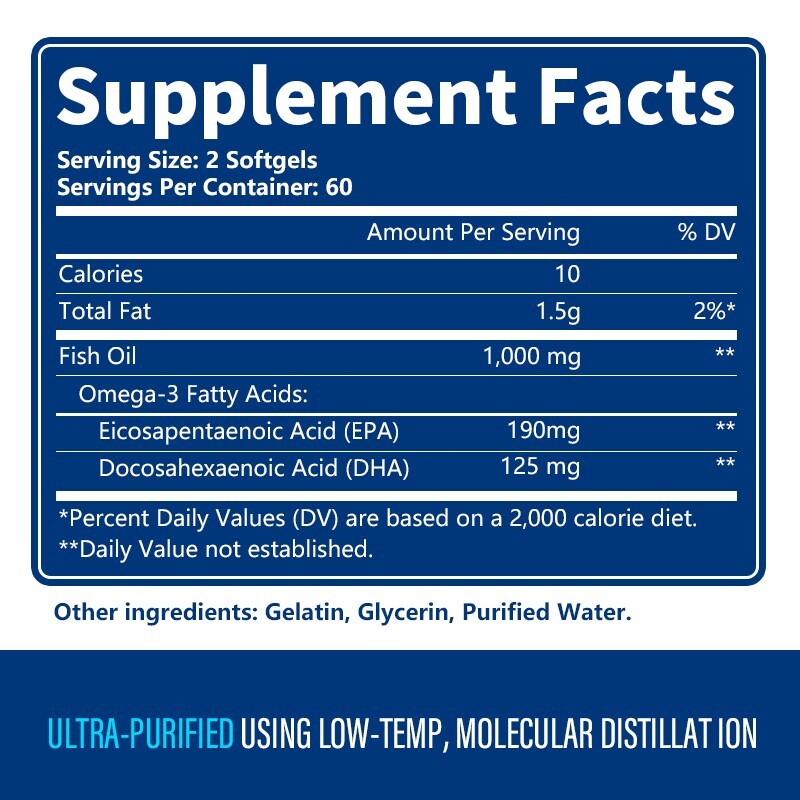 Omega 3 Fish Oil Capsules 3x Strength 2160mg EPA & DHA, Highest Potency 120PCS
