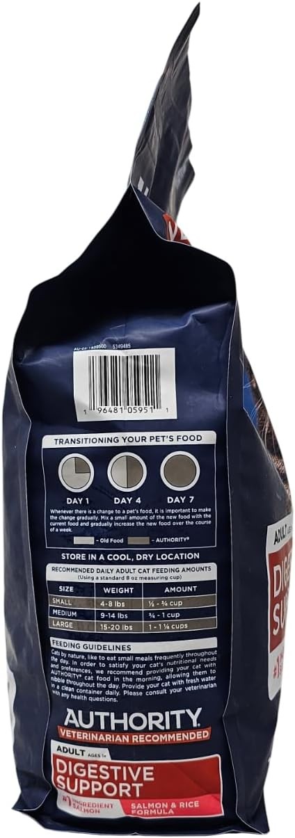 Authority Adult Digestive Support Salmon and Rice Dry Cat Food,7 Pound Bag