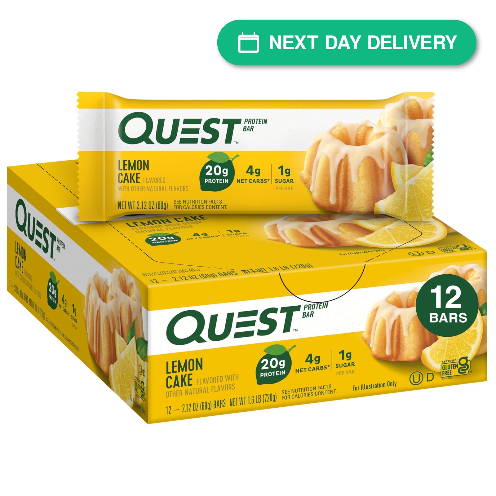 Quest Nutrition Lemon Cake Protein Bars 20g Protein Low Carb Gluten Free Keto