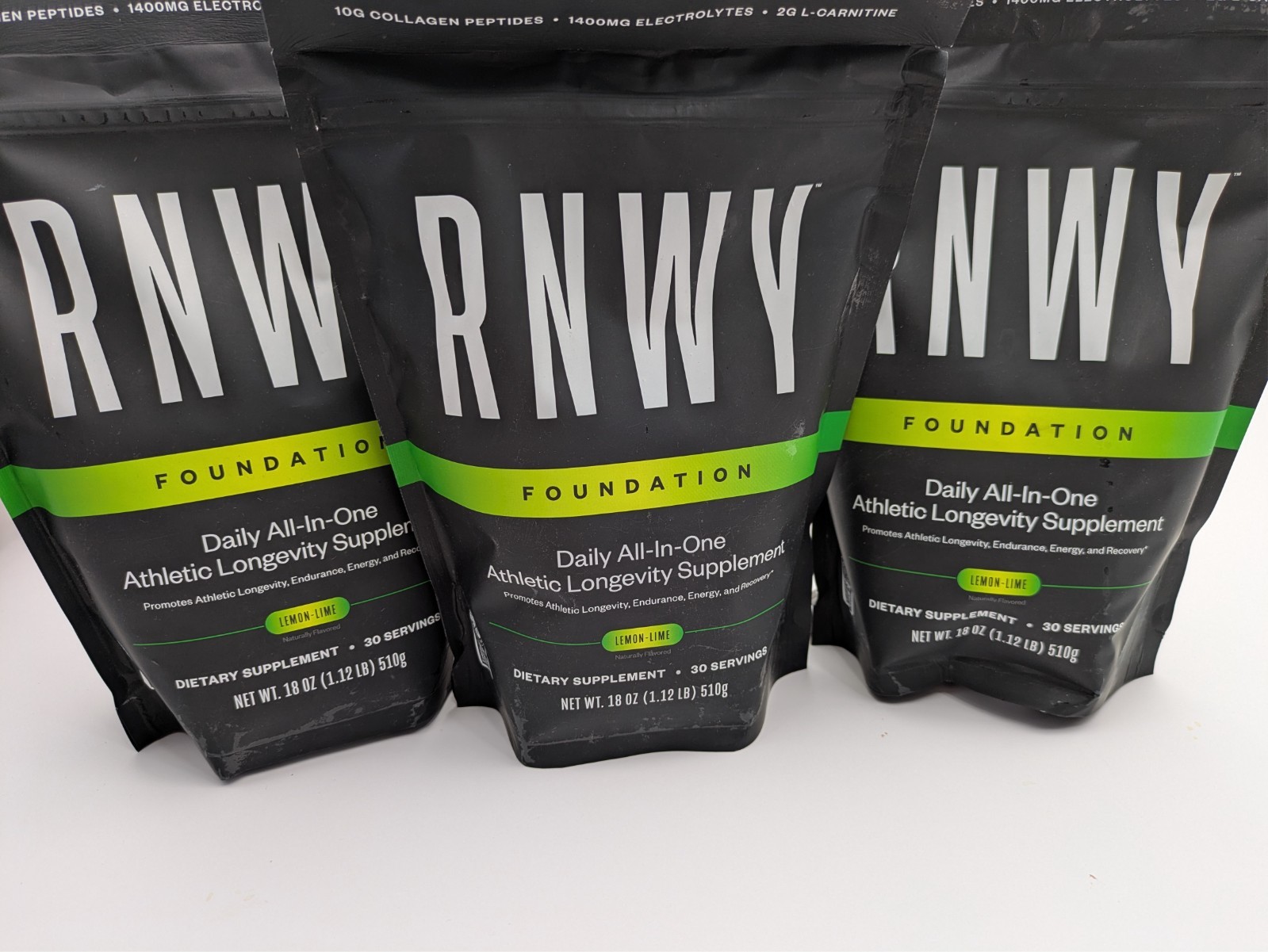 Lot of 3 bags: RNWY Foundation- Daily All-in-One, Lemon-Lime, 18oz