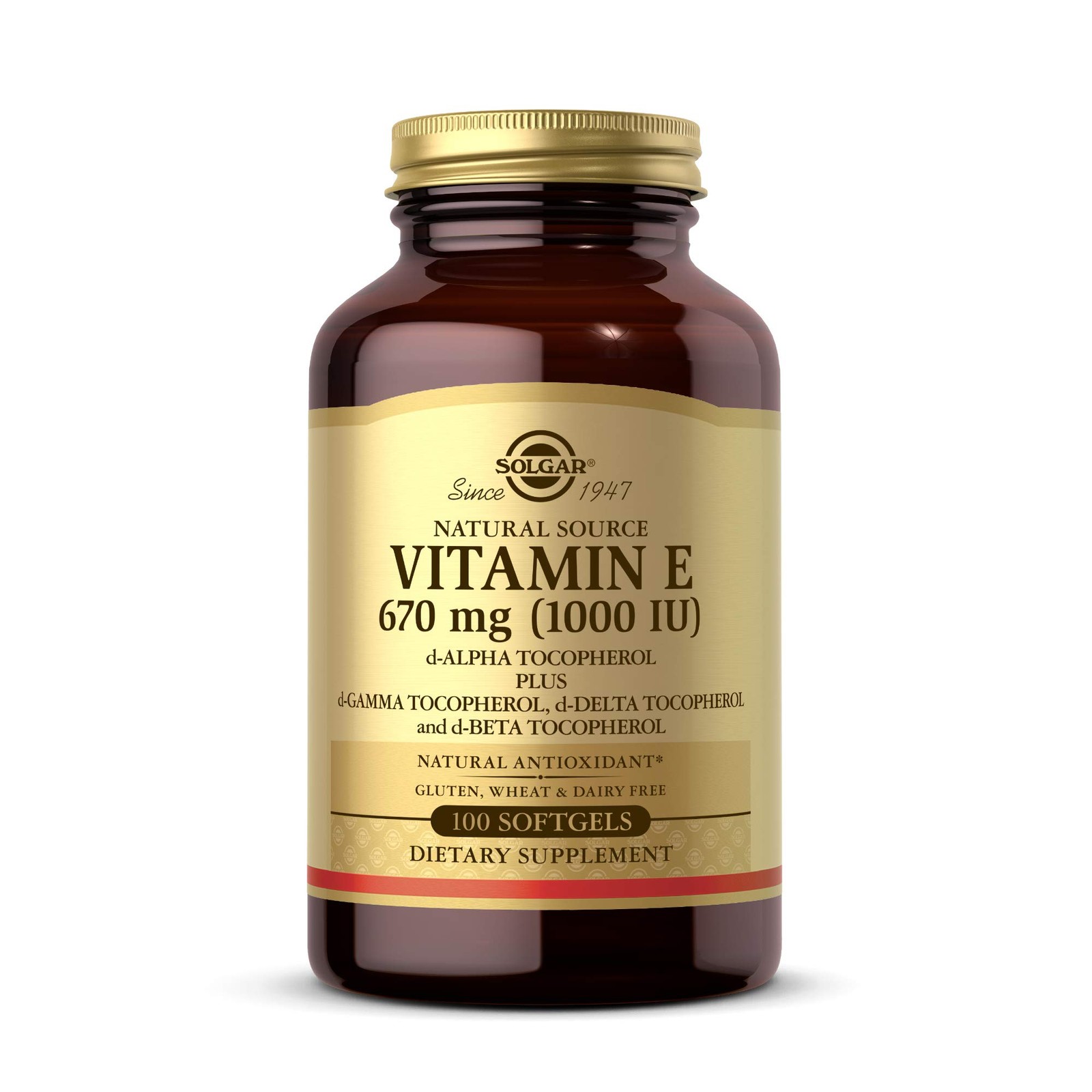 Solgar Vitamin E 670 mg (1000 IU), 100 Mixed Softgels – 100 Count (Pack of 1)
