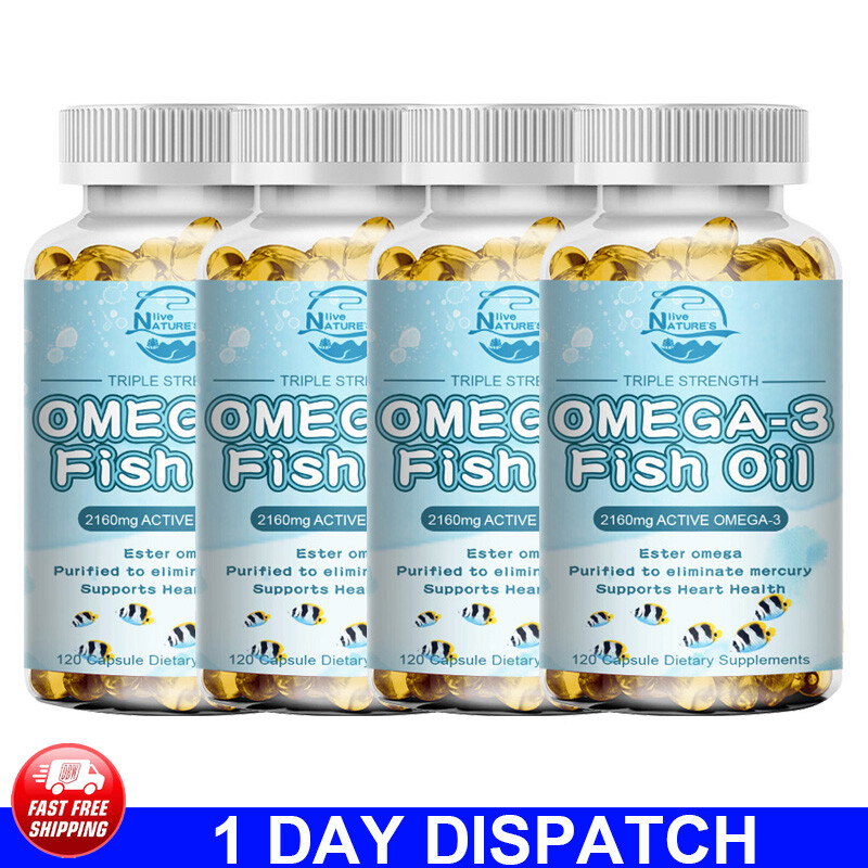 Omega 3 Fish Oil Capsules 3x Strength 2160mg EPA & DHA, Highest Potency 120Pills