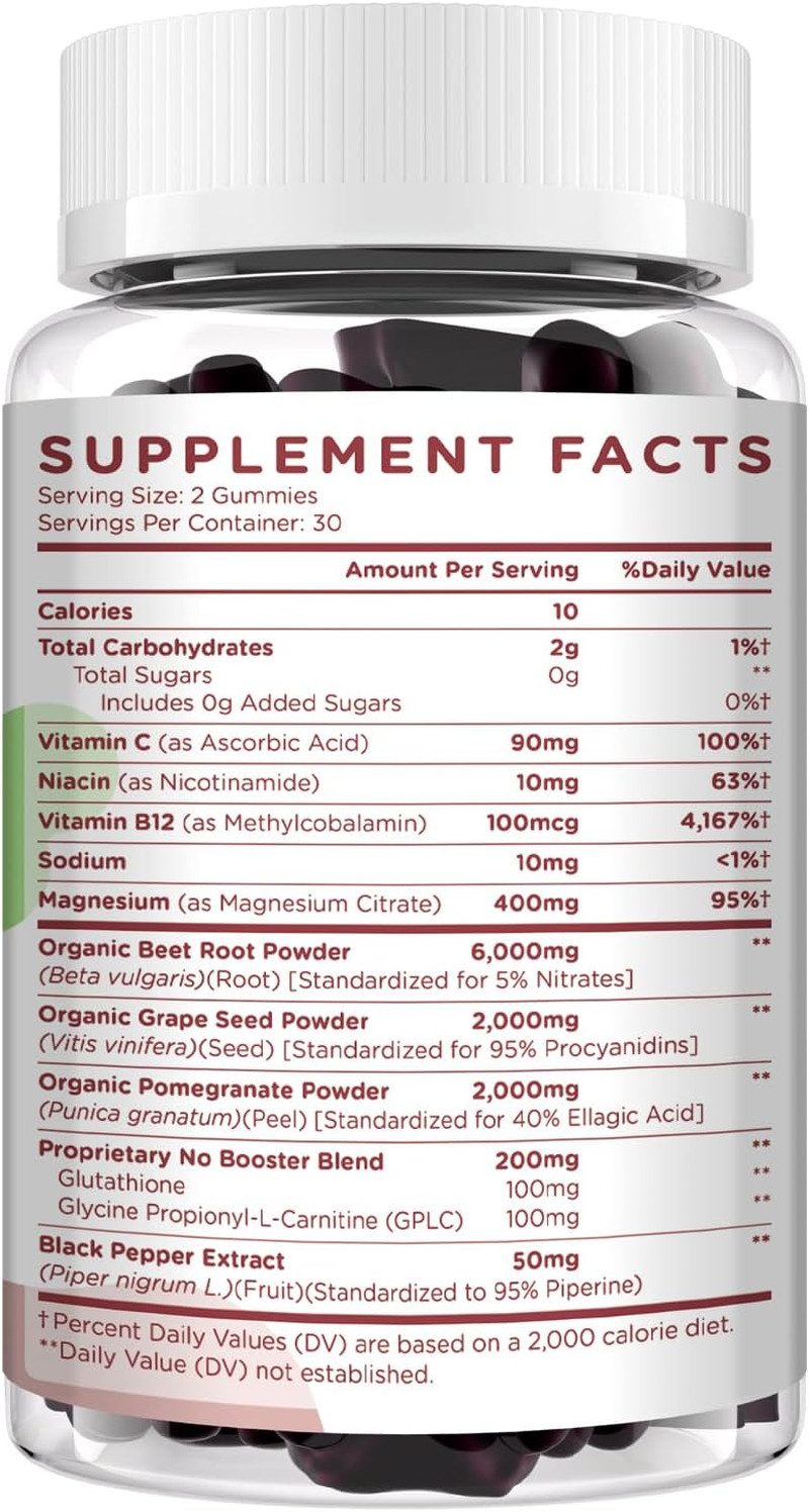 Beet Root Gummies 6000Mg – Nitric Oxide Booster with Grape Seed, Pomegranate, Vi