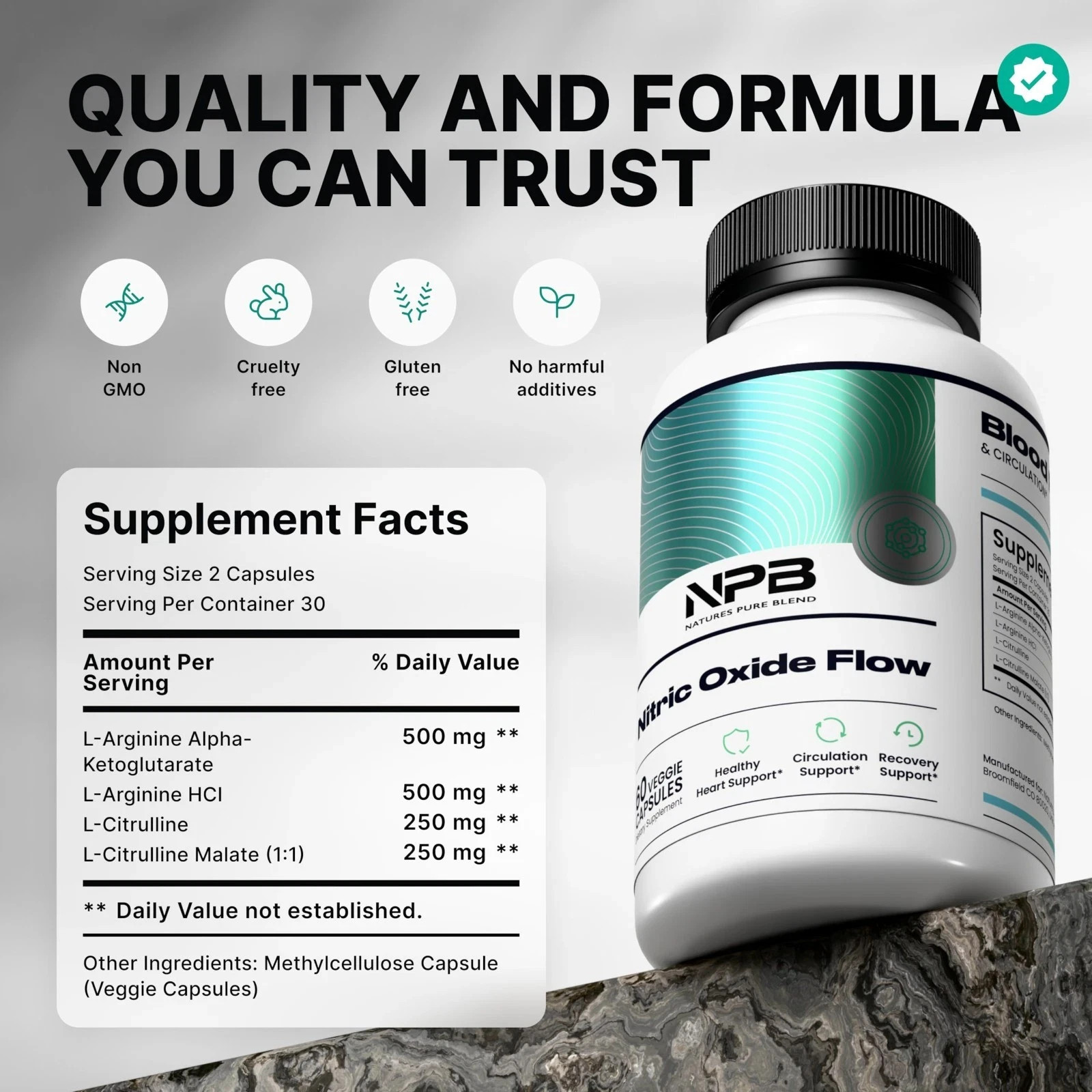 3 pack Nature’s Pure Blend Nitric Oxide Supplement for Men L-Arginine EXP 6/2027