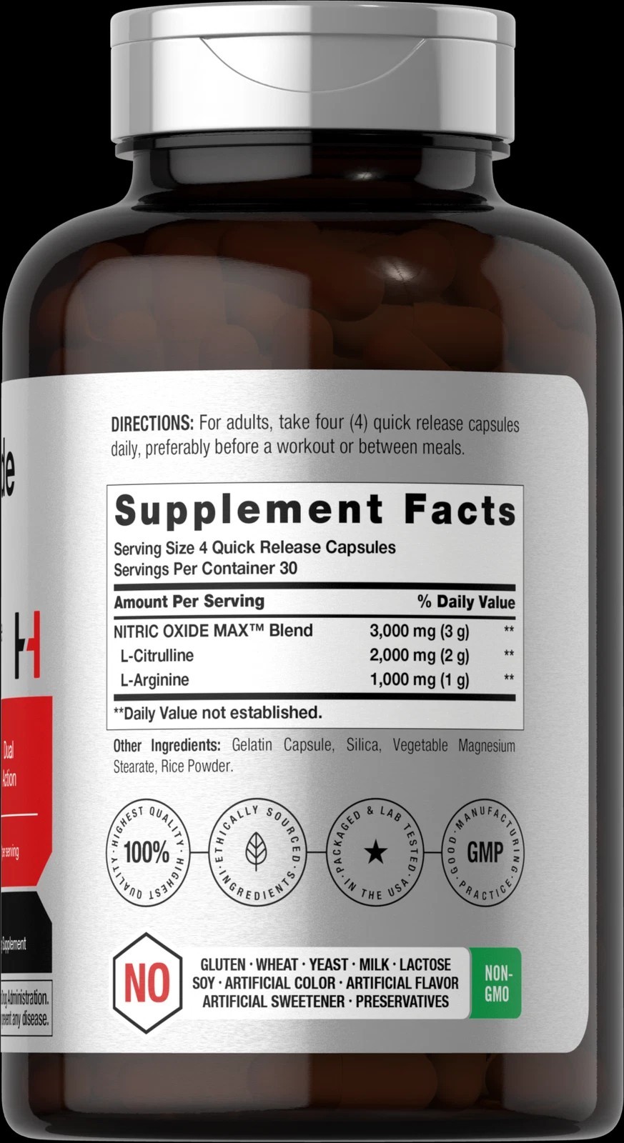 Nitric Oxide Supplement 3000mg | | 120 Capsules | Pre Workout | by Horbaach