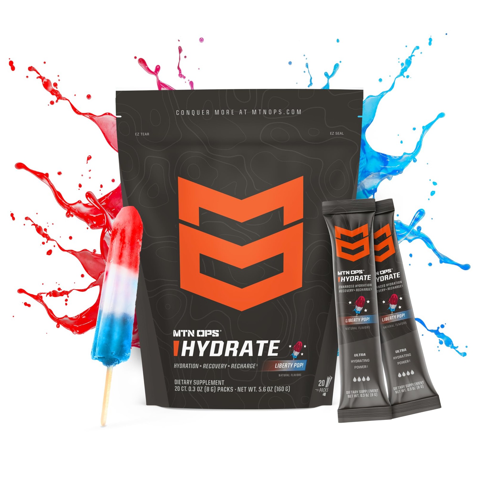 MTN OPS Hydrate Low Sugar Electrolyte Powder 5.6 Ounce (Pack of 1), Various