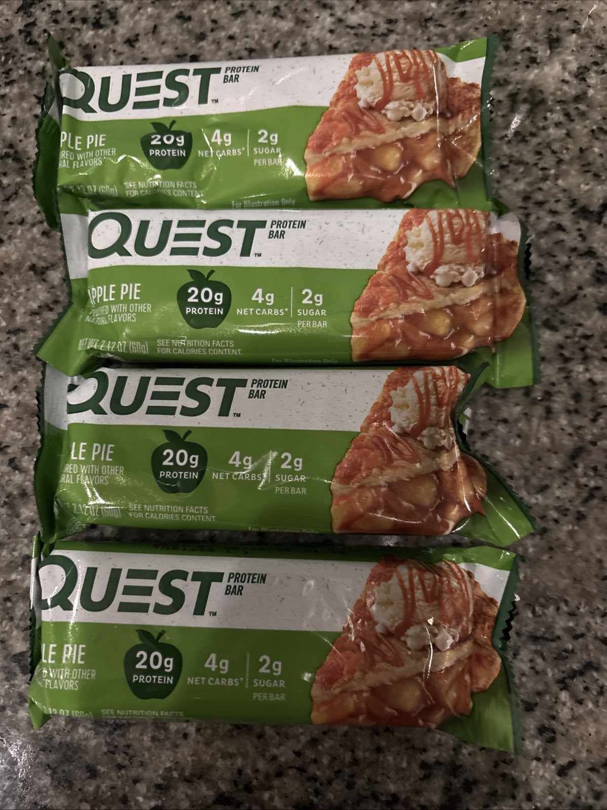 Quest Apple Pie Protein Bars Lot of 4 Exp 5/2026 20g Protein 2g Sugar