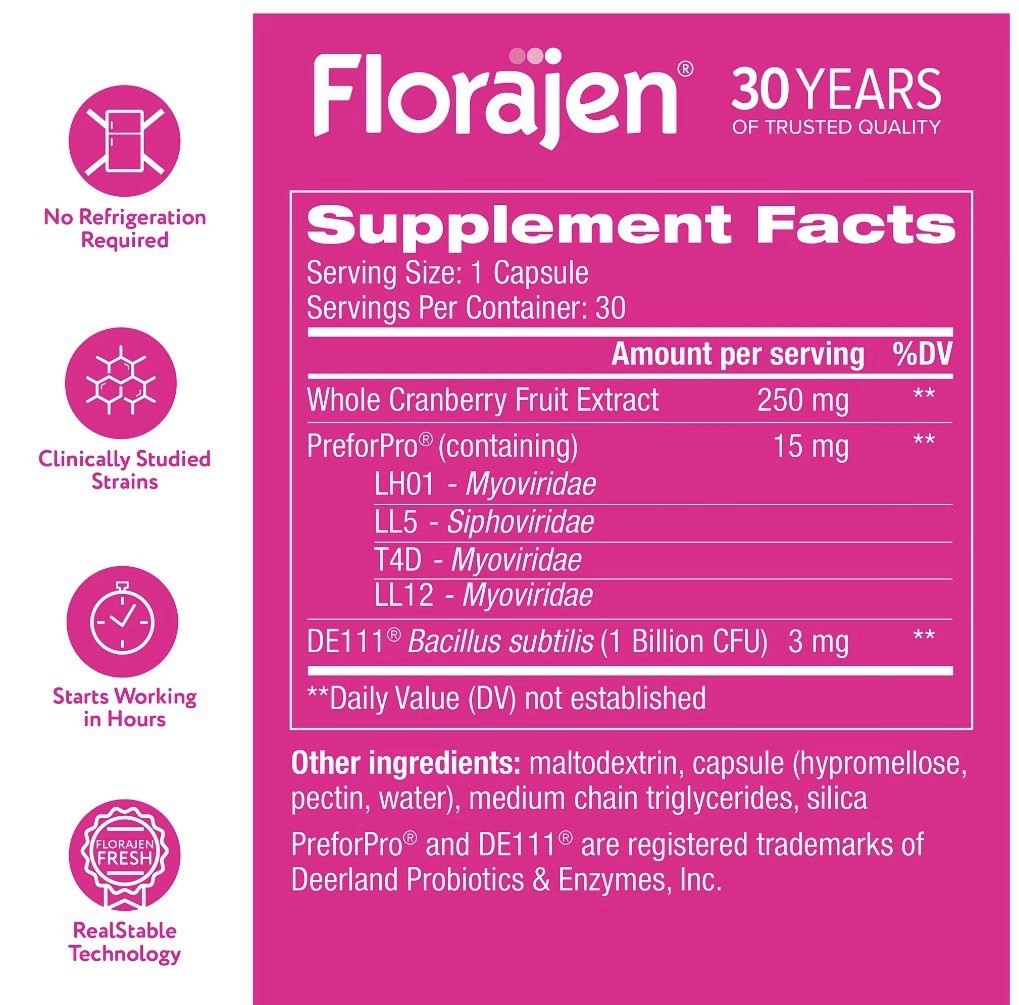 Florajen Women’S Triple Action Probiotic Prebiotic + Probiotic + Cranberry for .
