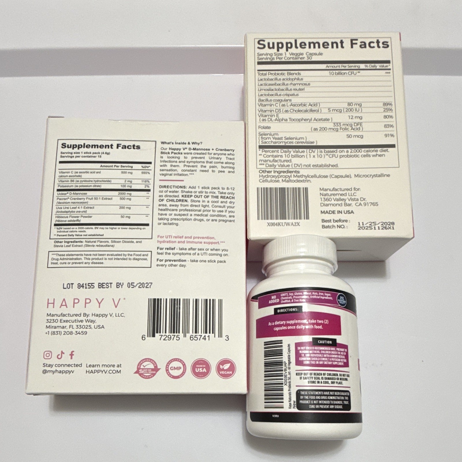 Women’s Vaginal Health Bundle Happy V D-Mannose Probiotics UTI Support