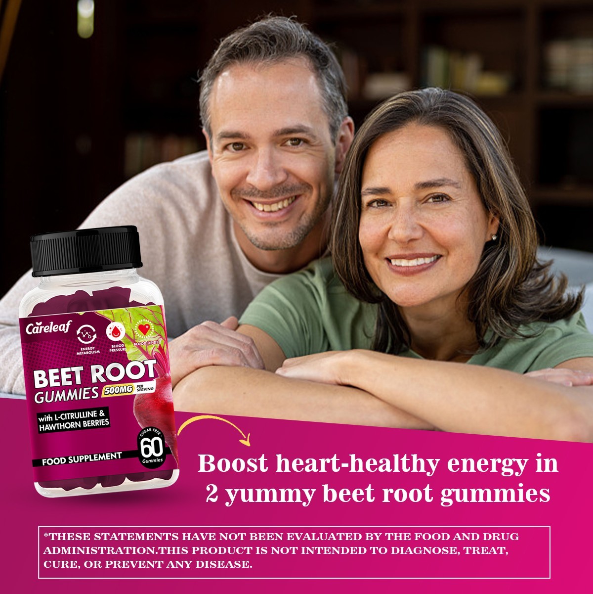 Careleaf Beetroot Gummies 500mg Energy Booster 60Ct