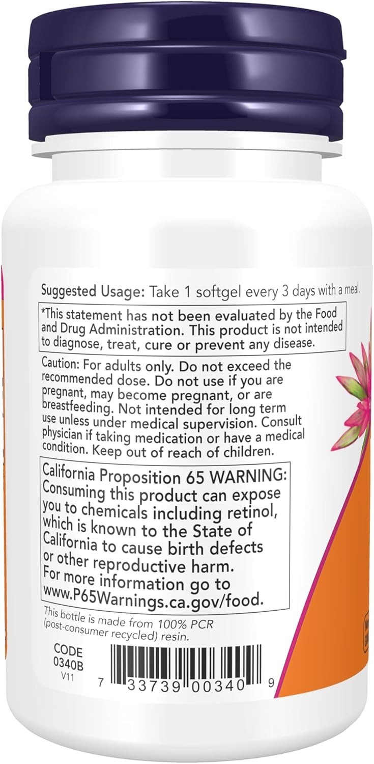 NOW 100 Softgels of Fish Liver Oil, 25,000 IU – Supports Eye Health and Immunity