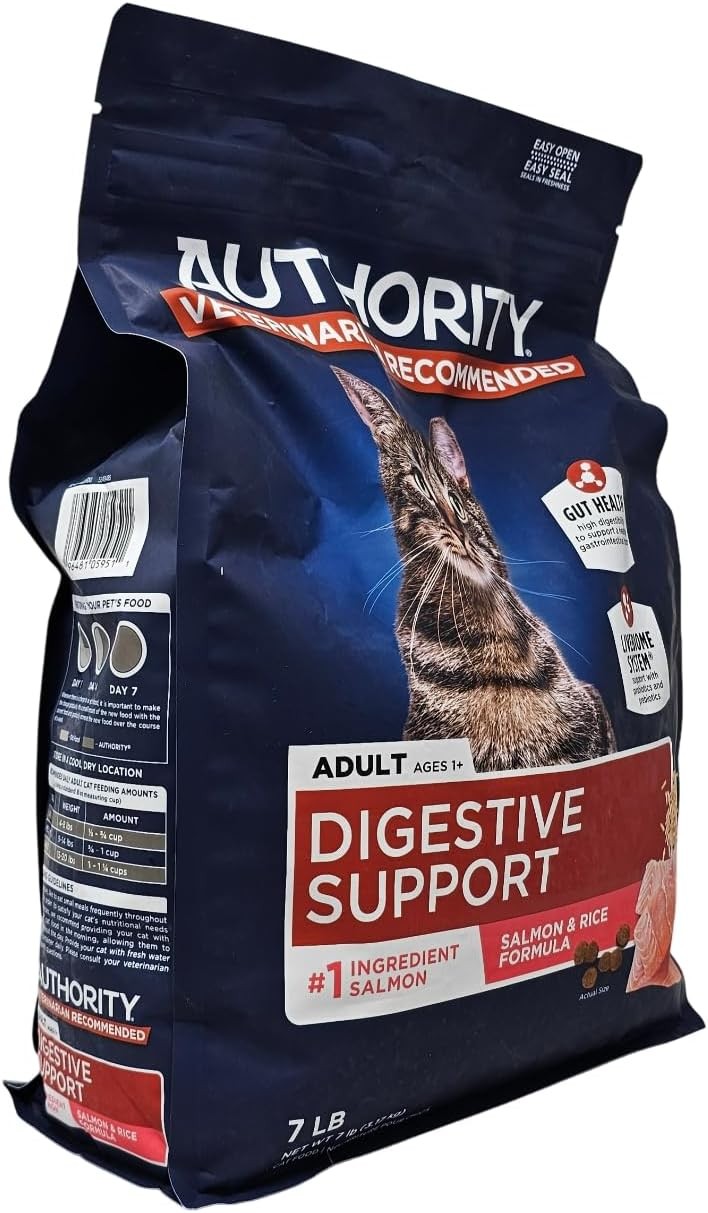 Authority Adult Digestive Support Salmon and Rice Dry Cat Food,7 Pound Bag
