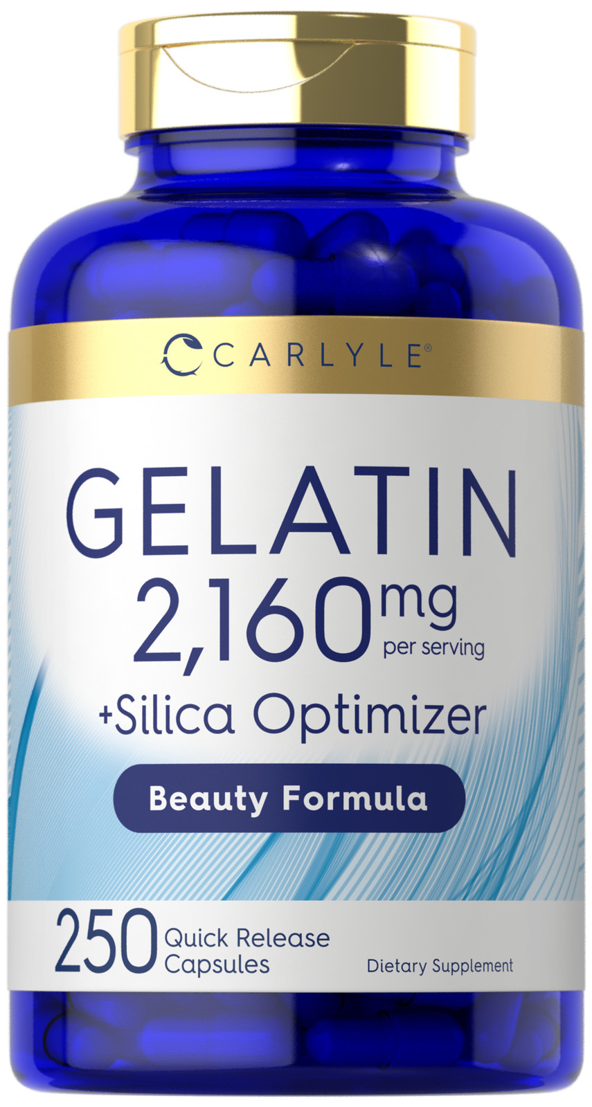 Gelatin Supplement | 2160 mg | 250 Capsules | With Silica Optimizer | by Carlyle