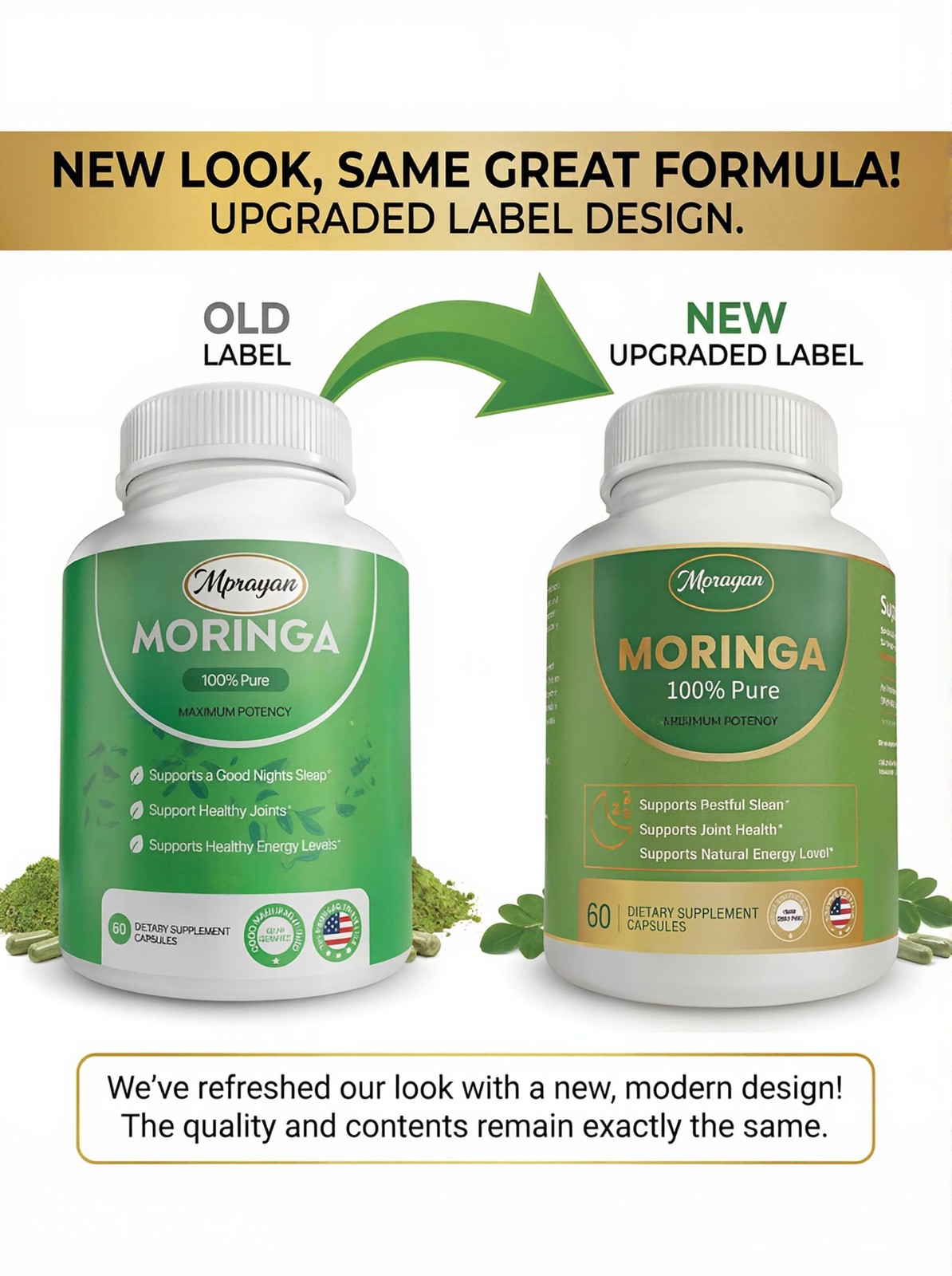 Mprayan Moringa Capsules 800Mg Moringa Oleifera Leaf Powder Superfood Herbal