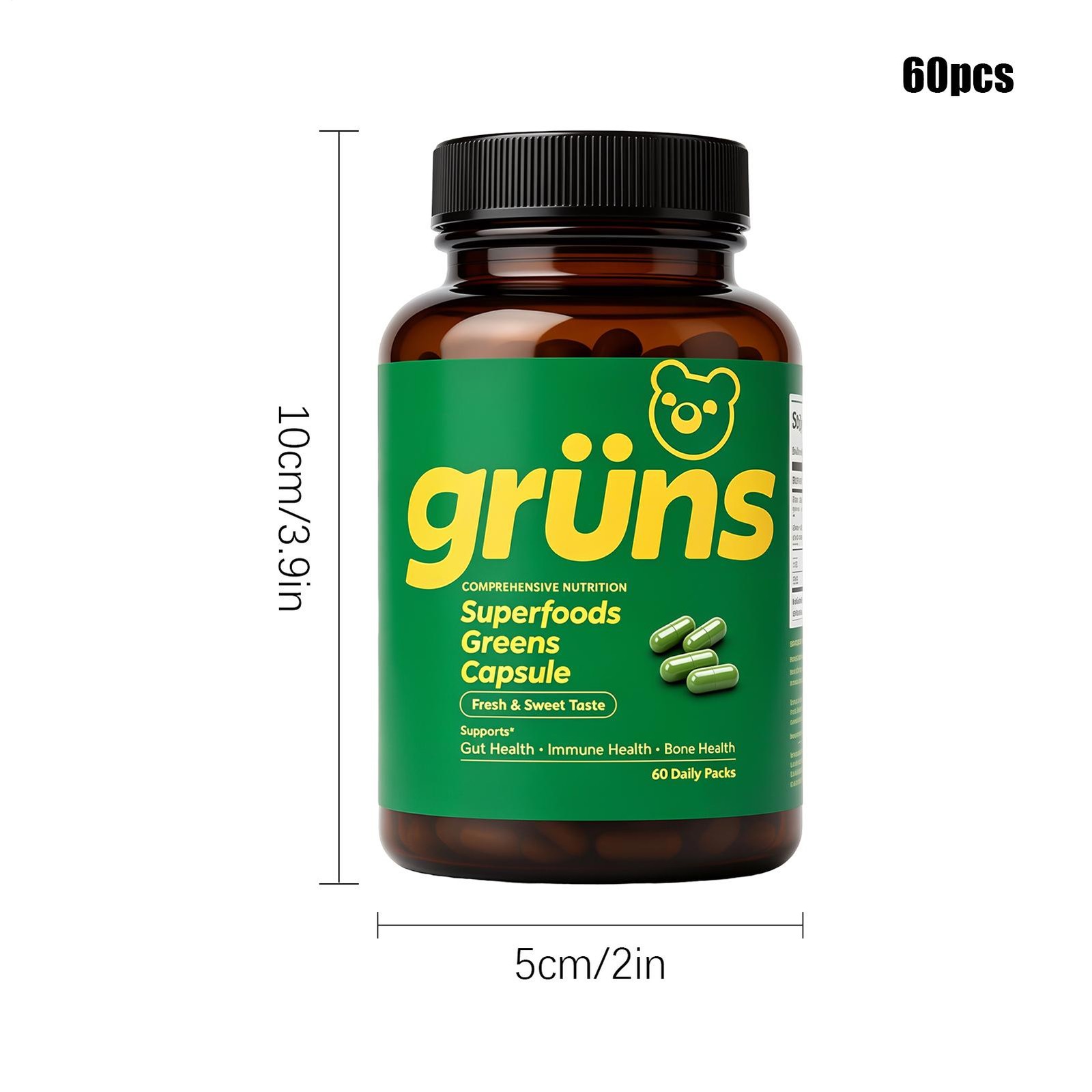 Gruns Superfoods Green Capsule 60 Count Dietary Health Supplements