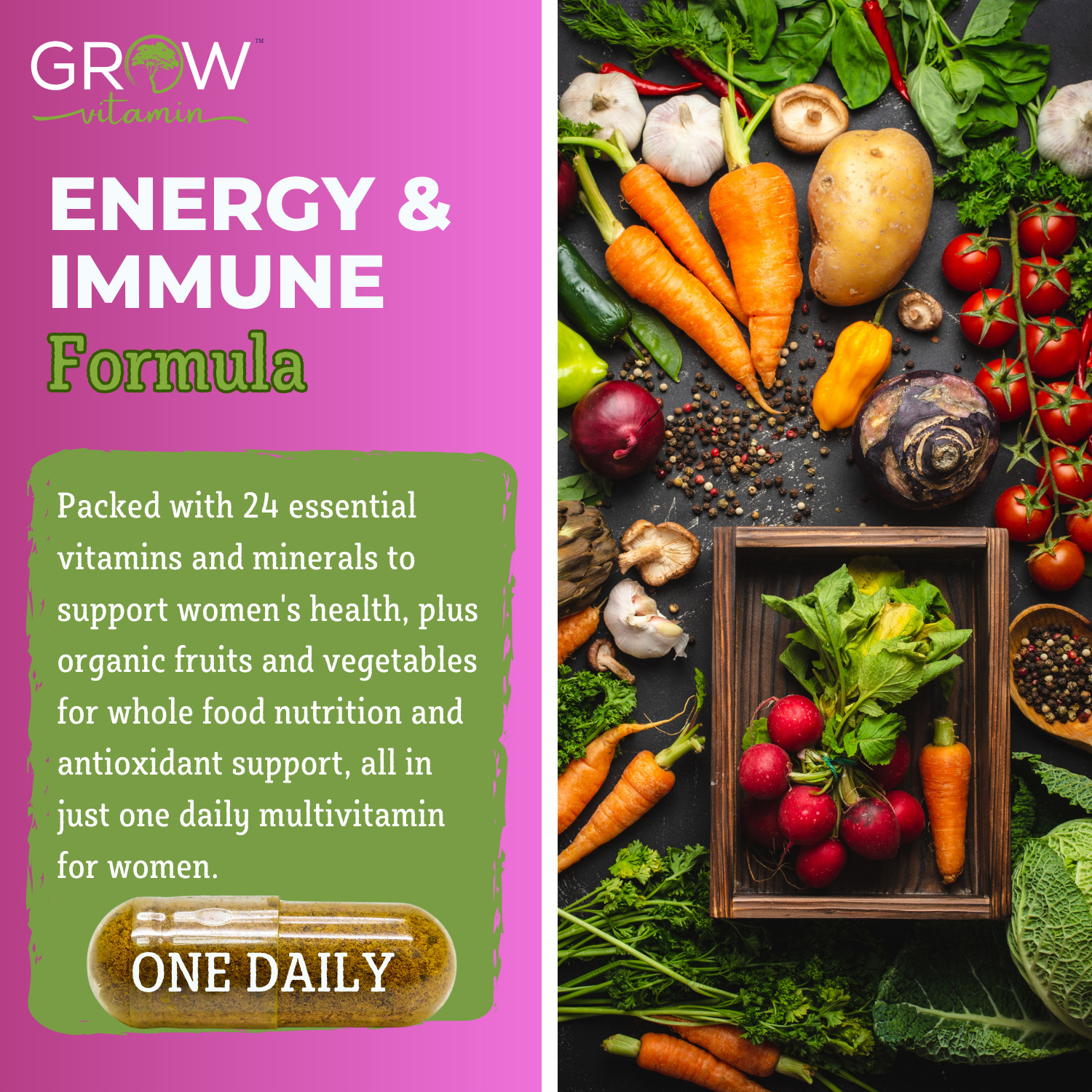 grow vitamin One Daily Multivitamin for Women – Energy Support – Whole Food S…