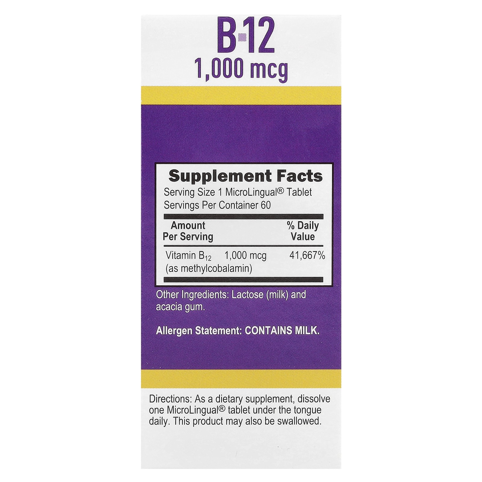 Methylcobalamin B-12, 1,000 mcg, 60 MicroLingual® Instant Dissolve Tablets