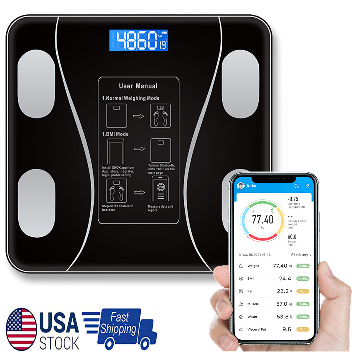 Smart Scale For Body Weight BMI Bluetooth Body Fat Scale Digital Bathroom Scale