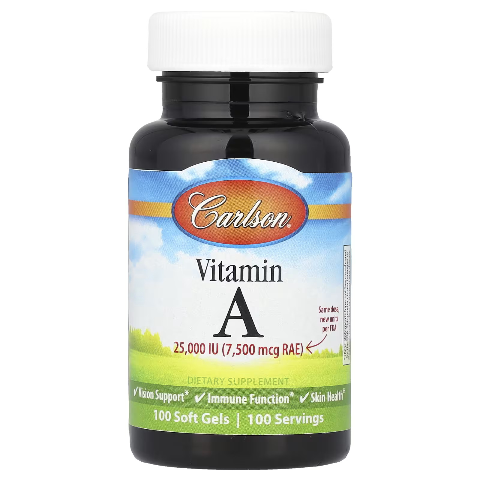 Carlson Vitamin A 7,500 mcg RAE (25,000 IU) 100 Soft Gels