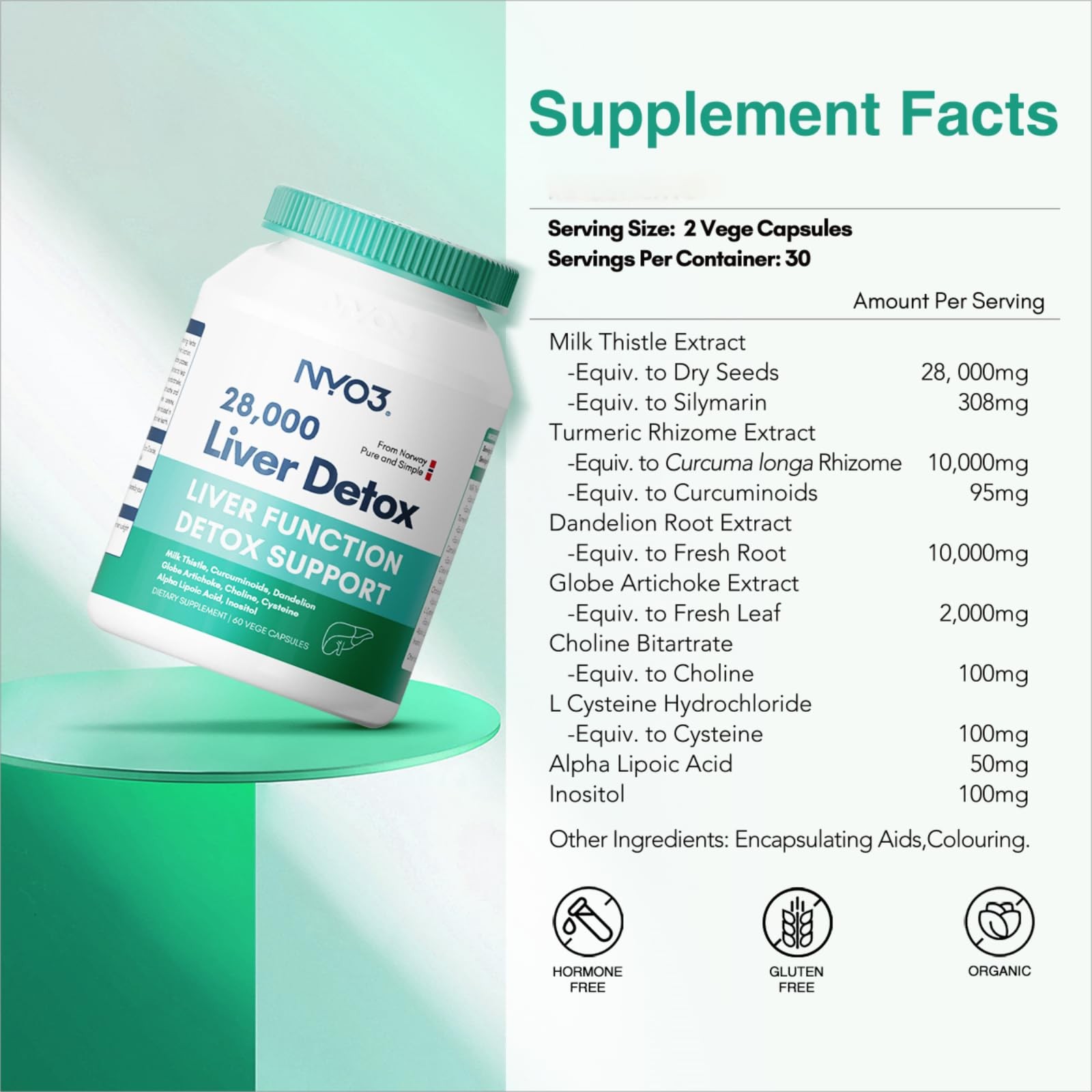 NYO3 Milk Thistle 200mg Liver Detox Supplement with 60 Count (Pack of 1)