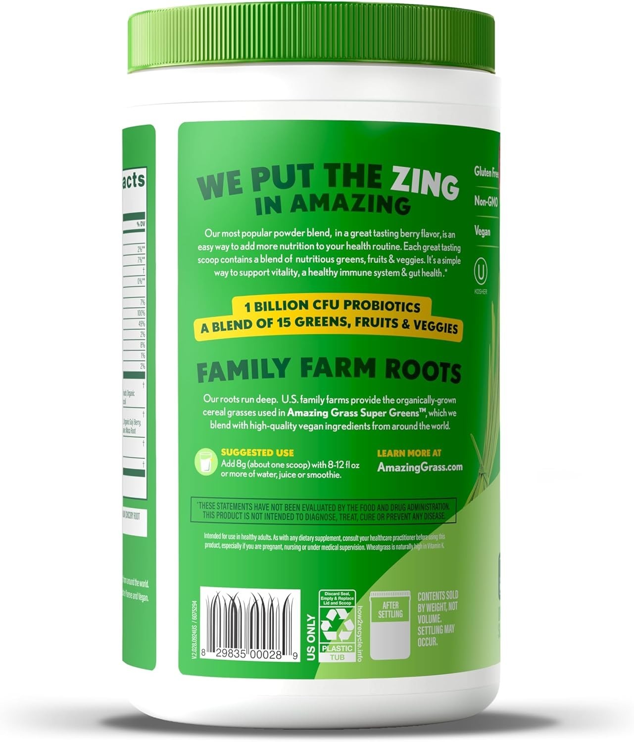 Amazing Grass Green Superfood Powder Berry Organic Spirulina 60 Servings